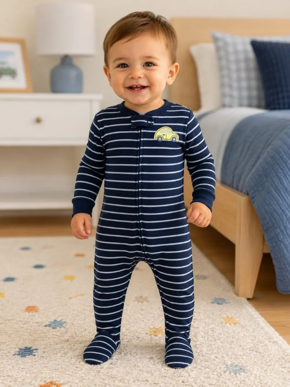 NWT Carter's Toddler Boy 2-Pack Footed Pajamas Size 12 Months Cars Striped Sleep